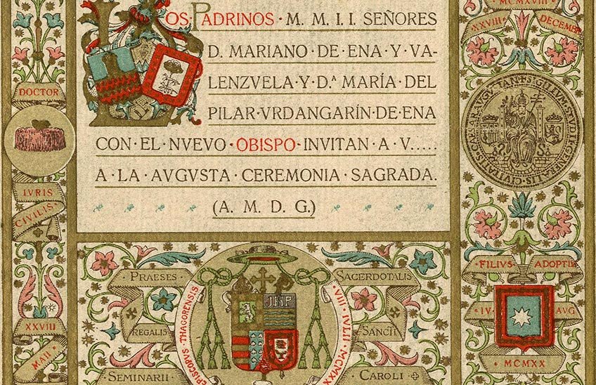 Invitación para la ordenación episcopal de Miguel de los Santos Díaz y Gómara (1920): la plasmación de un sobresaliente curriculum