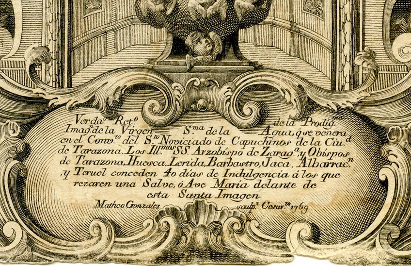 Un grabado de la desaparecida imagen de la Virgen de la Agua de Tarazona, por Mateo González (1769)